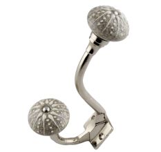 White Intricate Design Embossed Ceramic Crackle Silver Iron Hook